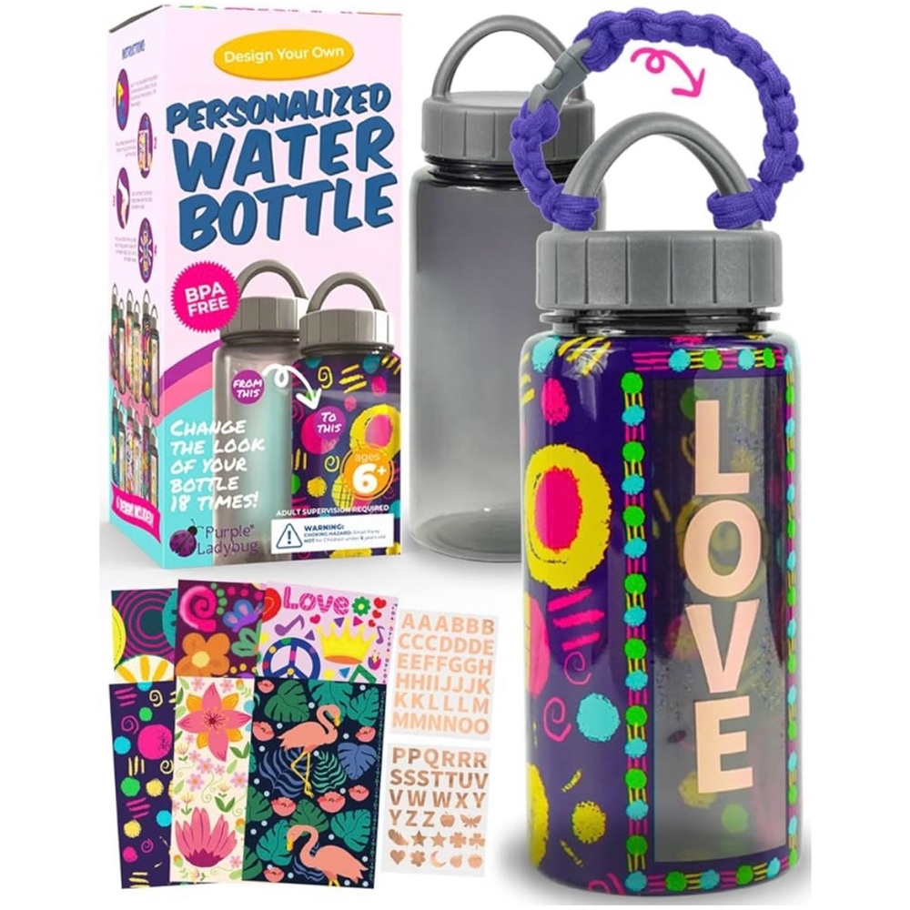 PURPLE LADYBUG Decorate Your Own Water Bottle Kits for Girls Using Shrink Wrap